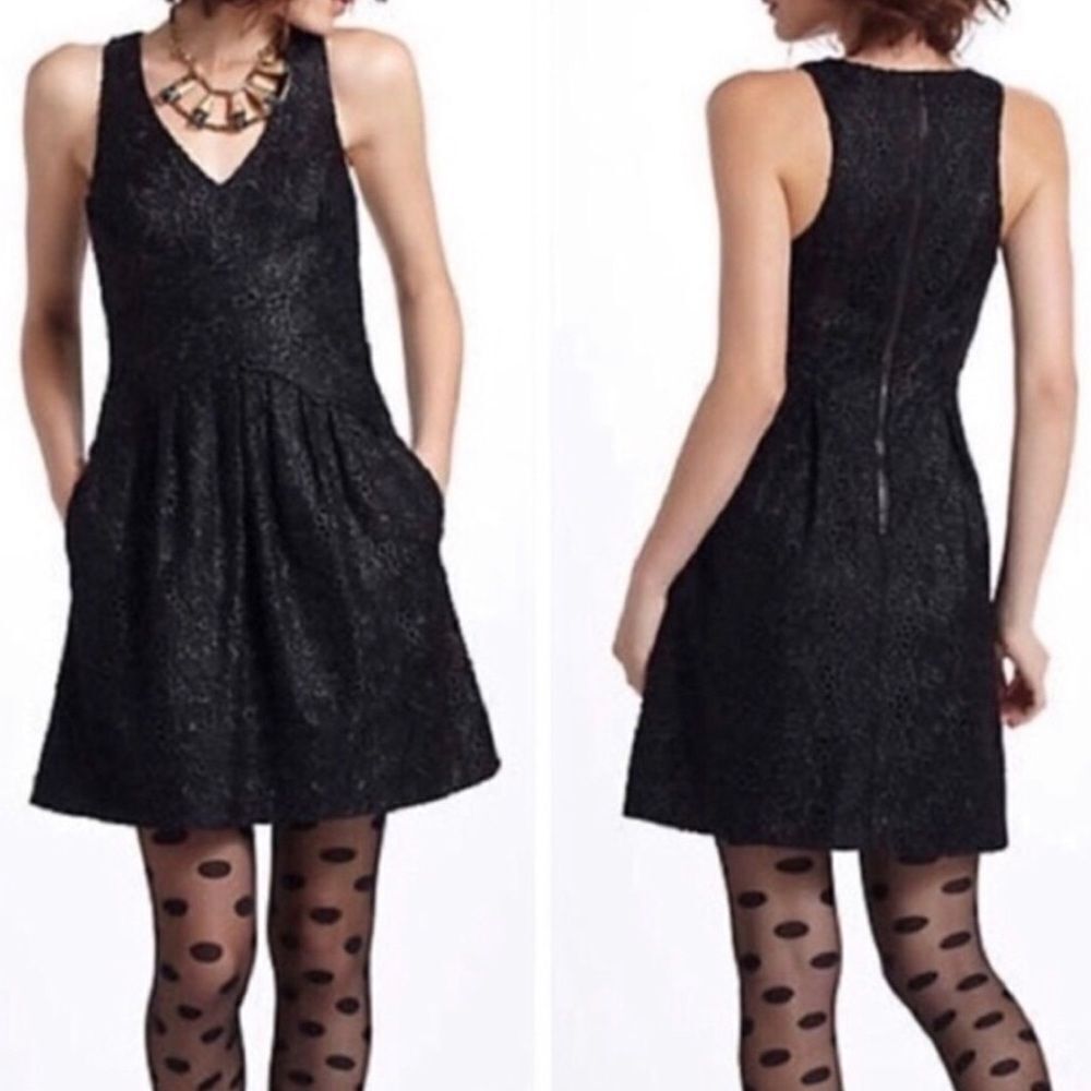 Leifsdottir Anthropologie Black Lace Eyelet Dress Lingonberry Sleeveless Size 4